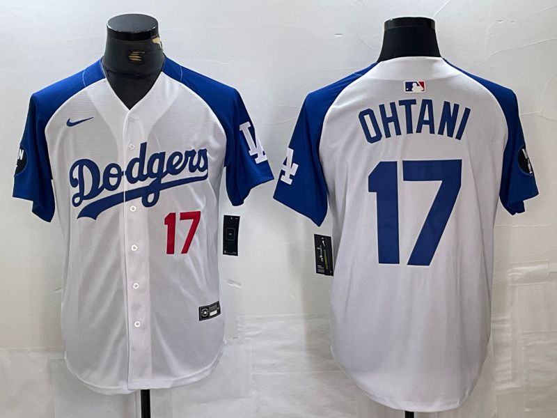 Men Los Angeles Dodgers #17 Ohtani White blue Fashion Nike Game MLB Jersey style 3->los angeles dodgers->MLB Jersey